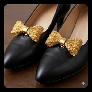 Vintage Shoe Clips Bluette France Gold-Tone Mesh Bow - Signed